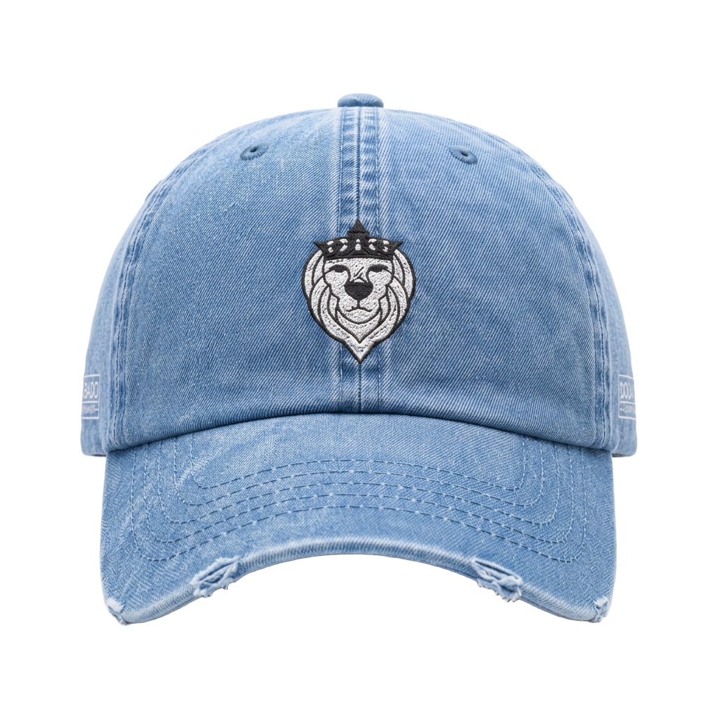 Washed light blue cap, front view